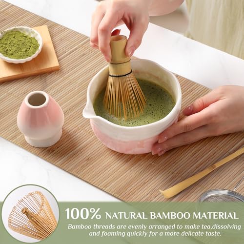 Birthday Gifts for Women: Matcha Whisk Set with Ceramic Matcha Bowl - Bamboo Matcha Whisk & Holder,Bamboo Scoop,Sifter - C...
