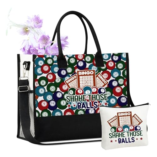 InnoBeta Bingo Gifts for Women, Bingo Accessories for Women, Canvas Tote Bag with Top Zipper Closure and Shoulder Strap