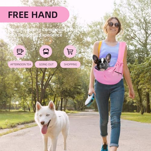 Adjustable Dog Carrier Sling - Hand-Free Dog Carriers for Small Dogs and Cats, Puppy Sling Carrier with Zipper Purse Pocke...