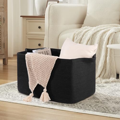 OIASKET 95L Extra Large Blanket Basket, 24" x 16.9" x 14.2" Woven Storage Basket for Living Room, Rectangle Nursery Blanke...