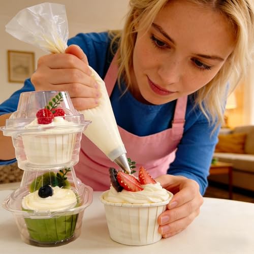 NPLUX 50 Pack Individual Cupcake Containers Plastic Cupcake Boxes Cupcake Holders Stackable Deep Dome Cupcake Carrier