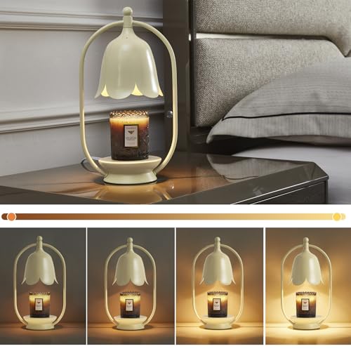 Mahbahole Beige Flower Candle Warmer Lamp, Christmas Gift New Year Present Wedding Lamp - Timer Dimmable, Bedroom House Ae...