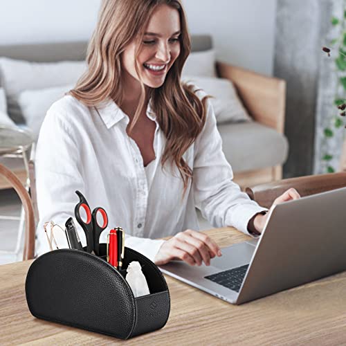 Fintie Remote Control Holder, 5 Compartments Vegan Leather TV Remoter Caddy Desktop Organizer Makeup Brush Holder Storage ...