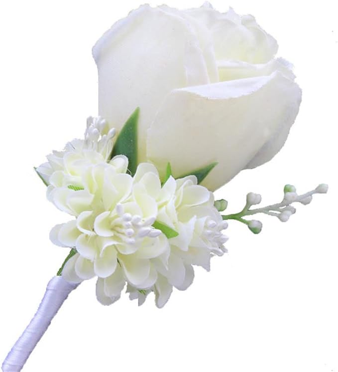 WeddingBobDIY Boutonniere Buttonholes Groom Groomsman Best Man Rose Wedding Flowers Accessories Prom Suit Decoration Ivory
