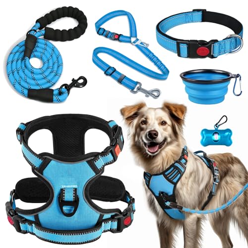 LOBEVE No Pull Dog Harness, Collar & Leash Set | Includes Dog Seat Belt, Collapsible Bowls & Poop Bag Dispenser. Ideal for...