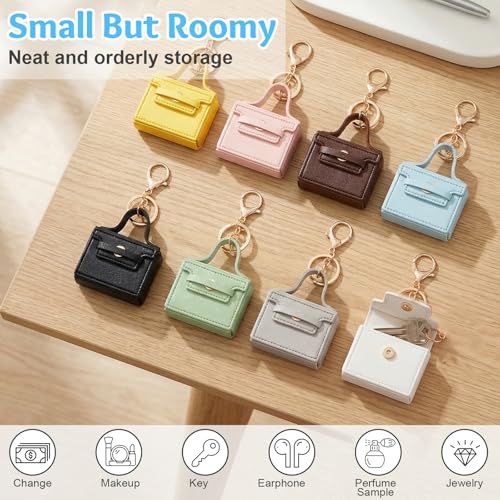 gisgfim 8pcs Mini Purse Backpack Keychain Coin Purse Keychain Mini tote Pendents PU Leather Lipstick Bag Card Holder Data ...