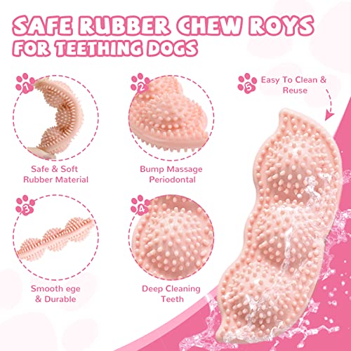 ABRRLO 6 Pack Puppy Teething Toys Cute Pink Puppy Chew Toys for Teething Small Breed Dog Chew Toy Interactive Pet Toy Set ...