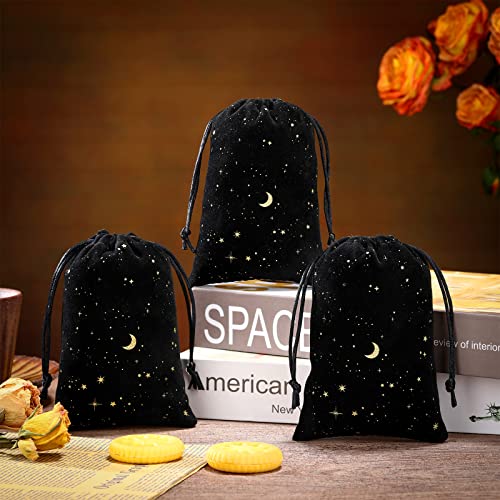 Hillban 30 Pcs 4 x 6 Inch Black Velvet Drawstrings Bags for Jewelry Moon Star Pouch with Drawstrings Ring Bags for Jewelry...