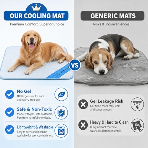 Pet Cooling Mat for Dogs & Cats – Ice-Silk Breathable Washable Foldable Cooling Blanket, Durable Portable Non-Slip Dog Bed...