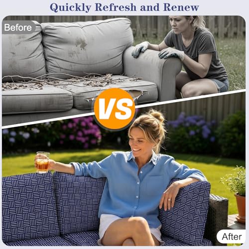HobbLab 8-Piece High Elastic Outdoor Cushion Covers - Full Set Stretch Replacement Slipcovers for Seat & Back Cushions - U...