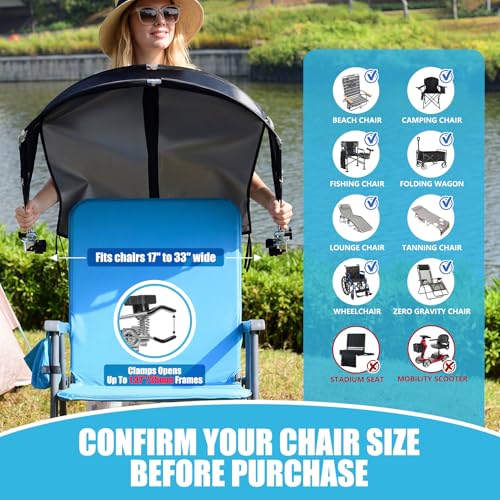 Universal Chair Umbrella Canopy, Foldable Portable UPF 50+ Chair Sun Shade Attachment with Adjustable Clamp Fits Most Bran...