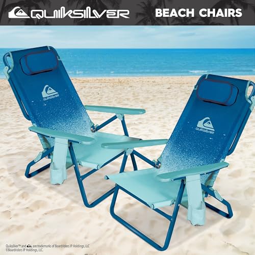 Quiksilver 2-Pack Beach Chair Bundle – Lightweight Folding Chairs with Adjustable Recline, Cup Holders, and Carry Bags – P...
