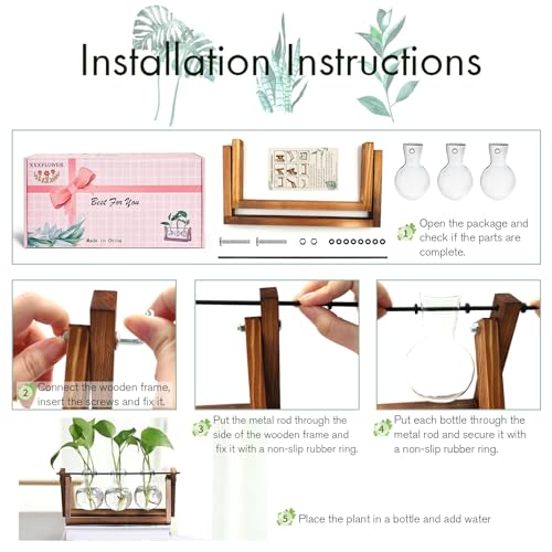 XXXFLOWER Plant Terrarium with Wooden Stand, Air Planter Bulb Glass Vase Metal Swivel Holder Retro Tabletop for Hydroponic...