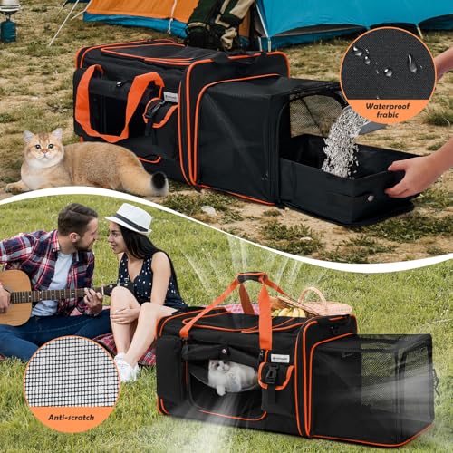 Expandable Extra Large Cat Carrier for 2 Cats with Litter Box for Kitten, Large Cat Small Dog Pet - Collapsible Double Cat...