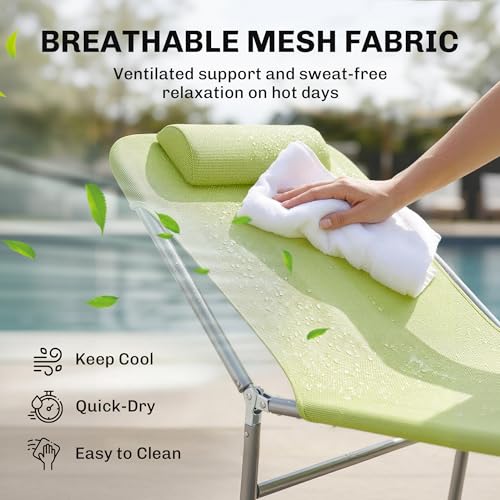Outsunny Folding Chaise Lounge Pool Chairs, Outdoor Sun Tanning Chairs with Pillow, Reclining Back, Steel Frame & Breathab...