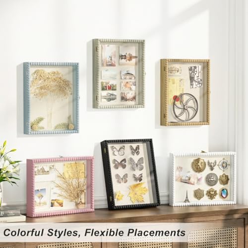 Love-KANKEI Shadow Box Frame 11x14, Deep Large Shadow Box Display Case with Unique Beads Door and Glass Window, Wood Memor...