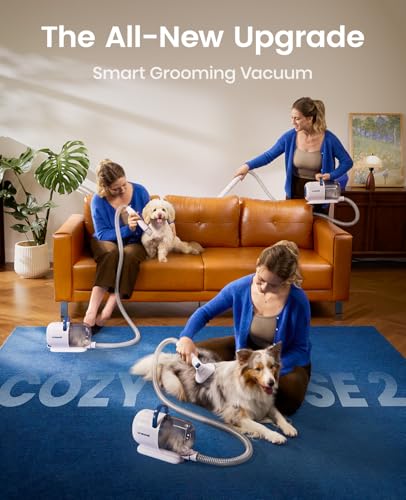 oneisall Dog Grooming Vacuum, 15000Pa Pet Vacuum Kit Shedding 99% Pet Hair, Dog Grooming Clippers with Trimmer Nail Grinde...