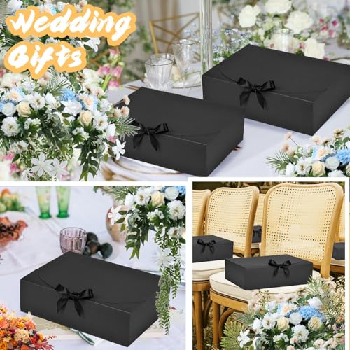 WLUSEAXI 12Pack Black Gift Boxes with Lids, 12×9.8×3.1 Inch Groomsmen Proposal Box, Luxury Black Gift Box with Ribbon for ...