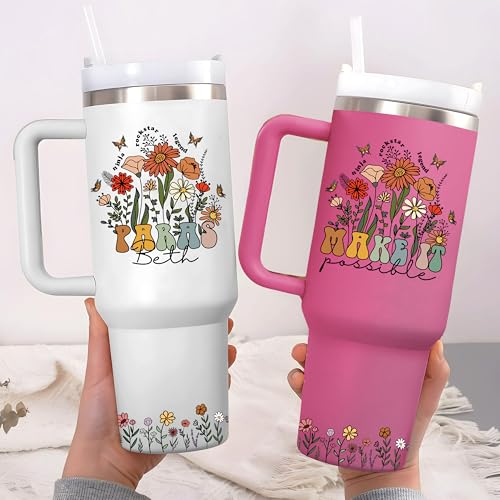 Personalized Para Tumbler with Handle, Custom Paraprofessional Floral Cup, Teacher Assistant Appreciation Gift, Back to Sc...