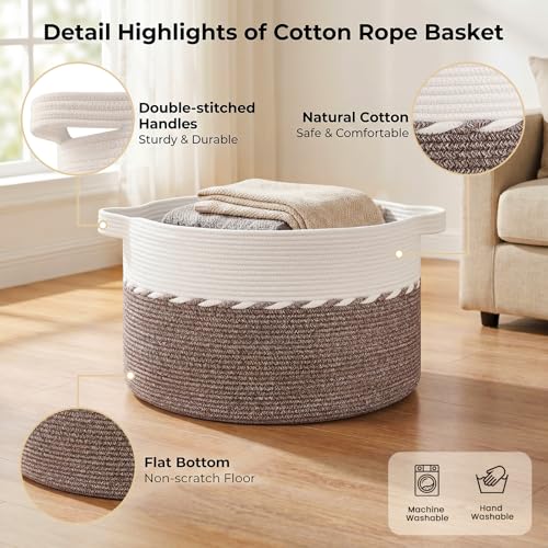 OIAHOMY 90L Blanket Basket for Living Room, Large Basket 23" x 23" x 13" with Handle, Laundry Hamper for Blankets, Pillow...