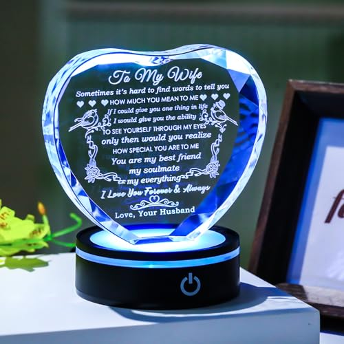 YWHL Gifts for Wife with Colorful LED Base Romantic Wedding Anniversary I Love You Gifts for Her Best Wife Birthday Gift I...