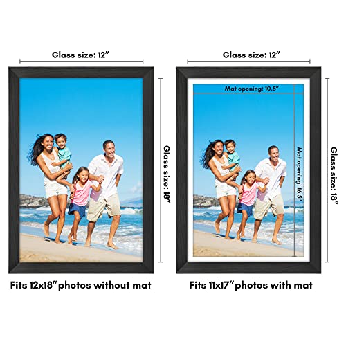 Americanflat 12x18 Poster Frame with Shatter-Resistant Glass - Use as 11x17 Frame with Mat or Display 12x18 Photo Without ...