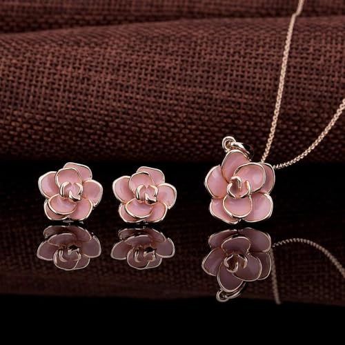 EVEVIC Rose Flower Necklace Earrings Set for Women 18K Gold Plated Hypoallergenic Jewelry Sets