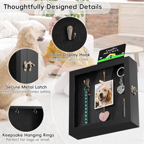 AXEFUN Pet Memorial Shadow Box for Dog or Cat, Wooden Pet Memorial Box with Collar Holder, Keepsake Bottle & Memorial Plaq...