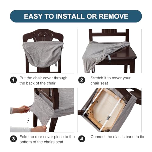 YUEANG Removable Washable Dining Chair Seat Covers Set of 4,Stretch Jacquard Chair Seat Cushion Protector Slipcovers, Rear...