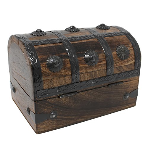 Nautical Cove Treasure Chest Keepsake and Decorative Wood Box (Medium 6.5x4.5x4.5) - Storage Box, Wooden Box with Hinged L...