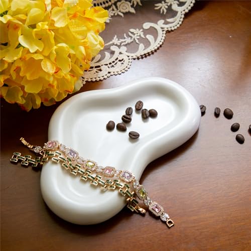 Maxsirui Ceramic Jewelry Tray Ring Dish, White Cloud Perfume Dish Key Bowl, Entryway Bathroom Room Decor Aesthetic, Birthd...