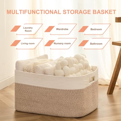 SIXDOVE 75L Large Cotton Rope Basket, Soft Toy Storage Bin for Nursery & Living Room, Decorative Blanket Basket for Bedroo...