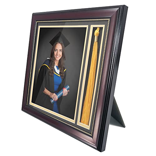 GraduationMall Graduation Photo Shadow Box Frame with Tassel Holder for 8x10 Pictures,Real Glass,Black Over Gold Double Ma...