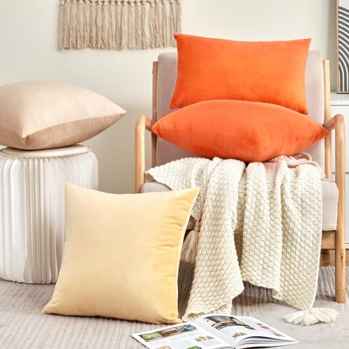 GriNeed Fall Orange Throw Pillow Covers Decorative Velvet Set of 2 18x18 Inch Pillow Covers, Soft Burnt Orange Pillowcases...