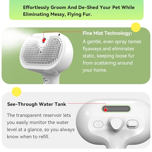 iomsloon Pet Steam Brush, 3-in-1 Spray Hair Removal Comb for Dog and Cat, Steam for Shedding and Grooming, Spritz Defur Co...