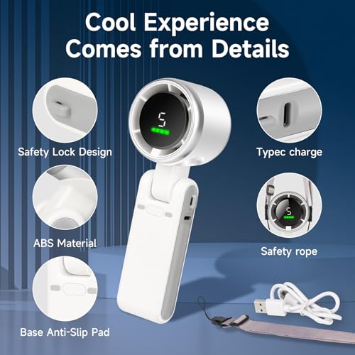 Portable Handheld Turbo Fan for Travel - 5 Gear Wind, Up to 12 Working Hours, 3-IN-1 Handheld Mini Fan with Air Turbo Tech...