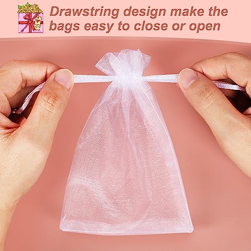 HRX Package 100pcs White Organza Bags, 4x6 inch Mesh Bags Drawstring Gift Bags Jewelry Pouches for Candy Wedding Favors Ch...