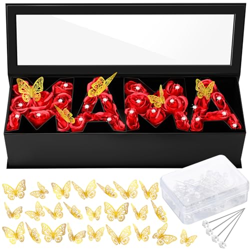 Ireer Mother's Day Mama Empty Flower Gift Box Cardboard Letter Shaped Fillable Box with Plastic Liners 50 Crystal Bouquet ...