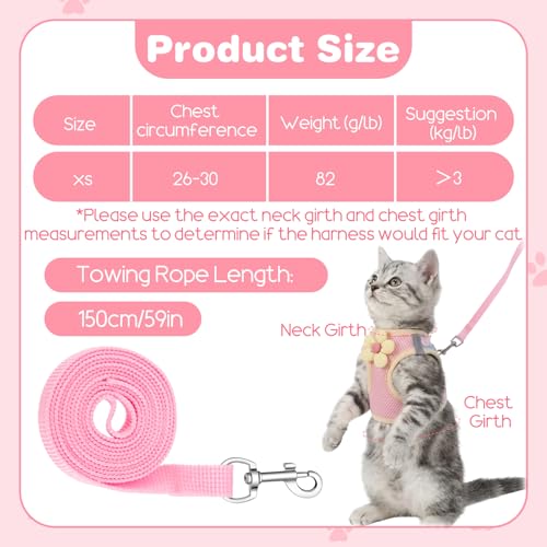 DOPENSPI Flower Cat Harness and Leash Set for Walking Escape Proof, 10.2-11.8in Neck Adjustable Kitten Harness and Leash S...