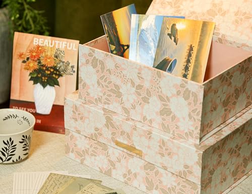 MIZFRUZZY 2-Piece Decorative Keepsake Storage Boxes with Lids, Soft Blush & Warm Neutral Floral, Cardboard Memory Boxes wi...