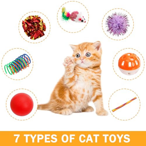 Nicunom 100 Pcs Cat Toys for Indoor Cats and Kittens - Spring, Fur Mice, Crinkle Ball, Sparkle Pom Pom Ball, Bell, Catnip ...
