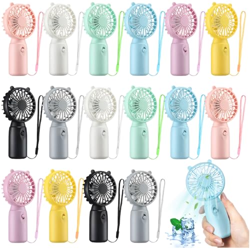 Glooglitter 16 Pcs Mini Portable Fans Bulk Handheld Battery Operated Fan with Lanyard for Makeup Eyelash, Cooling Lightwei...