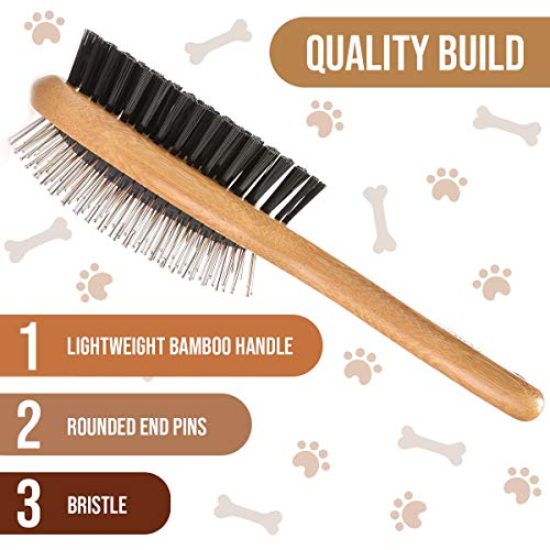 KylePet Dog Brush, Double Sided Pet Slicker Brush with Bamboo Handle for Dogs and Cats Long Hair Pets Grooming Comb for Re...