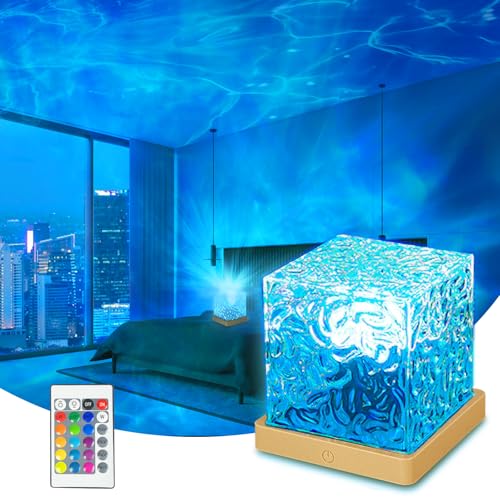 ZLDYPINK Ocean Wave Projector Light, 16 Colors Havie Cube Lamp, 3D Holographic Water Ripple Lamp with Remote Control, Nort...