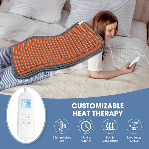 FluffyWarmth Electric Heating Pad for Back, Extra Large 17''x 33'' XXXL for Full Body,Menstrual Period Cramps,Neck Shoulde...