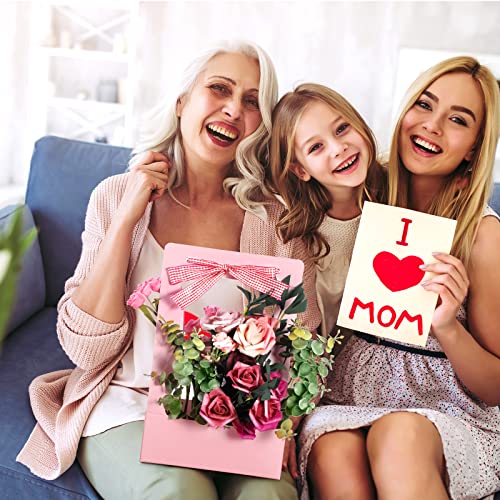 Teling 12 Pcs Mother's Day Flower Boxes for Arrangements Paper Pink Flower Gift Bags for Bouquets Portable Waterproof Flor...