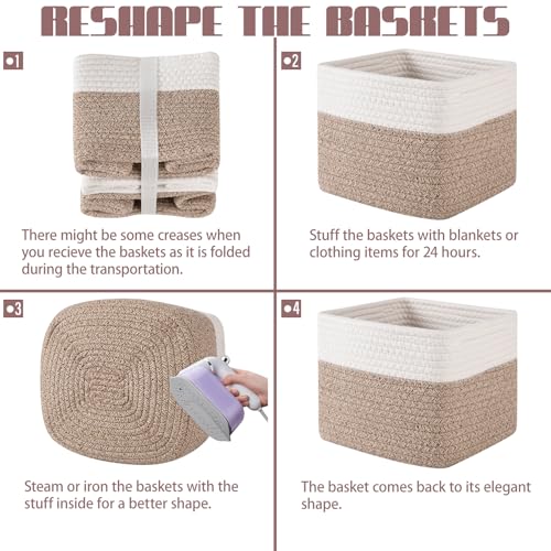 OIAHOMY 9”x9”x7” Storage Cubes, Cotton Rope Woven Baskets for Organizing, Cube Storage Bin, Small Gift Basket for Shelf, ...