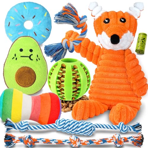 Zeaxuie 9 Pack Luxury Puppy Toys for Teething Small Dogs, Puppy Chew Toys with Cute Squeaky Dog Toys, Ball and More Rope D...