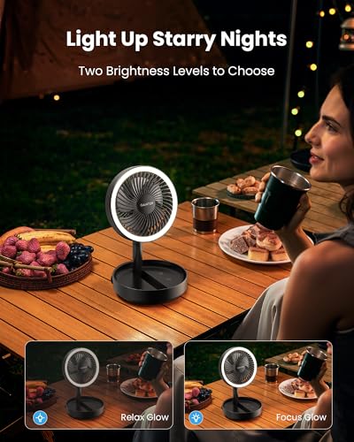 Gaiatop Foldable Small Desk Fan with LED Night Light, Wireless 6000mAh Battery Powered Portable Fan USB Rechargeable, Bedr...