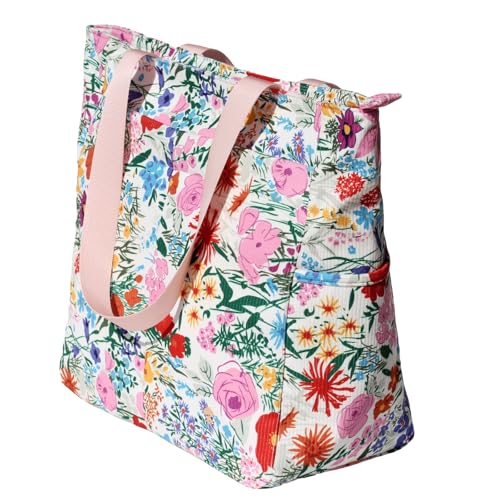 ESVAN Original Floral Tote Bag Large Shoulder Bag with Multi Pockets for Gym Travel Beach Daily Bags